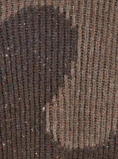 Erl Color Block Long Sleeve Knit Sweater In Brown