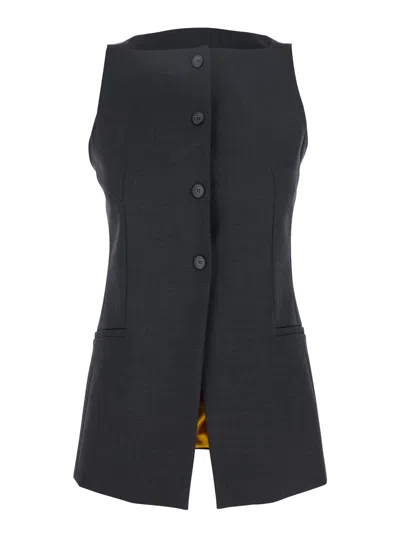 Merci Button Vest In Gray