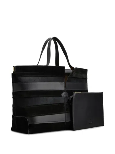 Tod's Medium Di Bag Folio Leather-suede Striped Tote Bag In Black