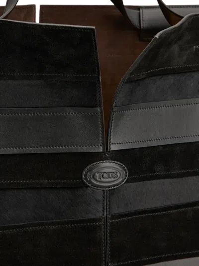 Tod's Medium Di Bag Folio Leather-suede Striped Tote Bag In Black