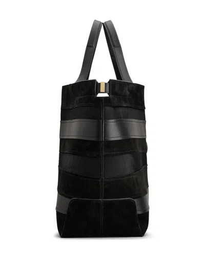 Tod's Medium Di Bag Folio Leather-suede Striped Tote Bag In Black