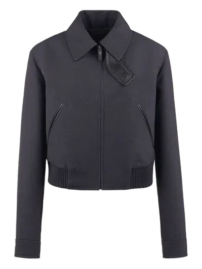 Tod's Short Bomber Jacket In Wool Gabardine In Blue