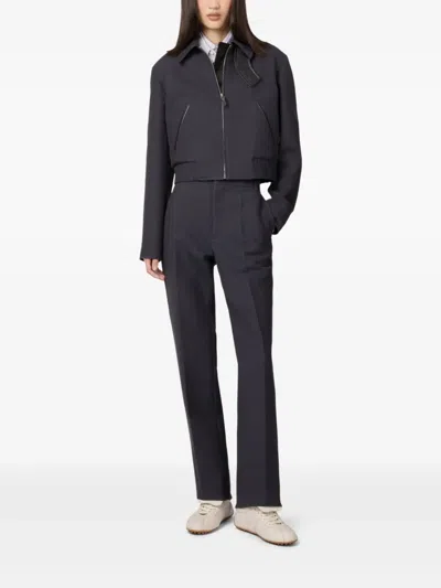Tod's Short Bomber Jacket In Wool Gabardine In Blue