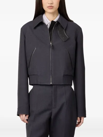 Tod's Short Bomber Jacket In Wool Gabardine In Blue