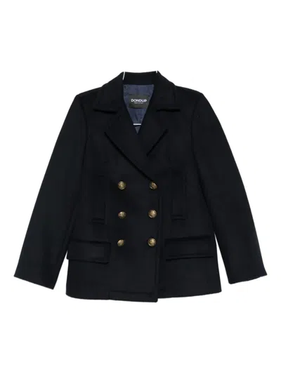 Dondup Double-breasted Peacoat With Ten-button Closure And Martingale Detail In Black