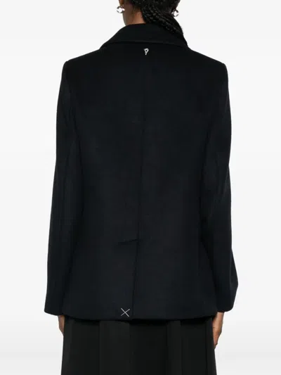 Dondup Double-breasted Peacoat With Ten-button Closure And Martingale Detail In Black