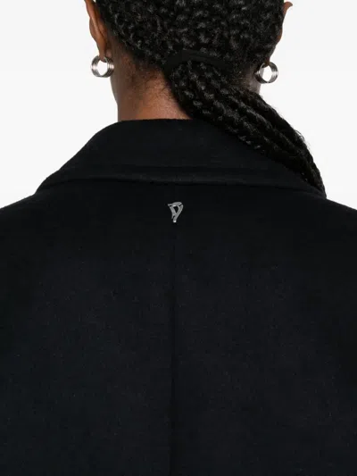 Dondup Double-breasted Peacoat With Ten-button Closure And Martingale Detail In Black