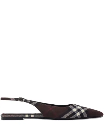 Burberry Check Slingback Flat Pumps In Multi