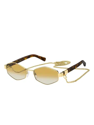 Marc Jacobs Geometric-frame Chain-strap Sunglasses In Yellow