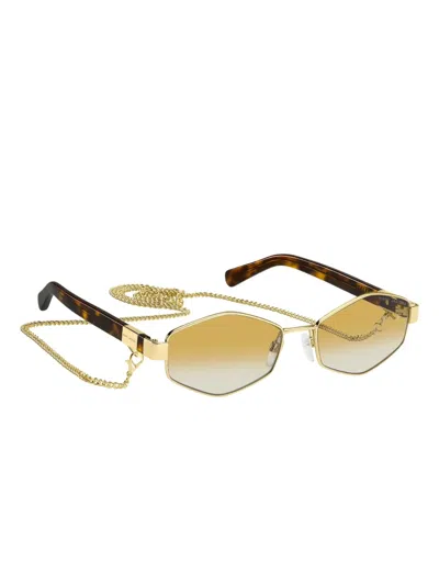 Marc Jacobs Geometric-frame Chain-strap Sunglasses In Yellow