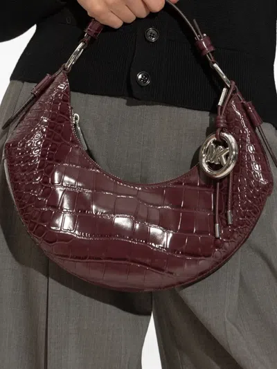 Michael Michael Kors Medium Koa Crocodile-effect Logo-charm Shoulder Bag In Burgundy