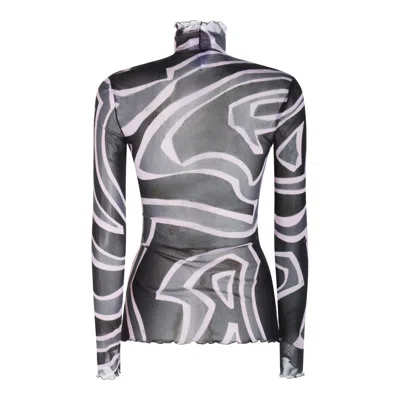 Pucci Semi Sheer Printed Long-sleeved High-neck Top In Black