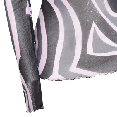 Pucci Semi Sheer Printed Long-sleeved High-neck Top In Black