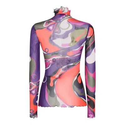 Pucci Abstract-print Turtleneck Sheer Top Clothing In Pink