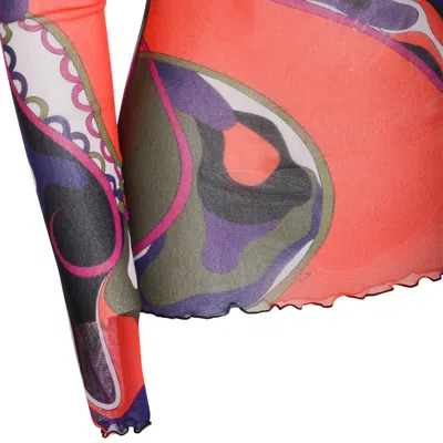 Pucci Abstract-print Turtleneck Sheer Top Clothing In Pink