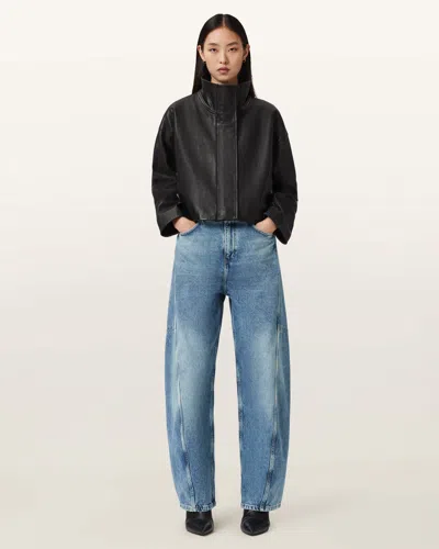 Allsaints Carter Mid Rise Barrel Jeans In Indigo In Blue