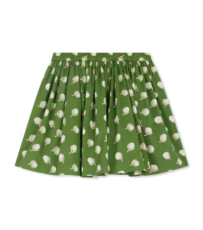 Bonpoint Suzon Green Satin Skirt With Floral Print In Organic Cotton In Green