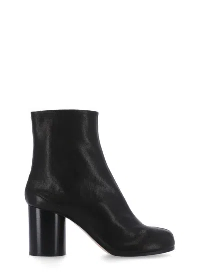 Maison Margiela Ankle Boots In Premium Sheepskin Leather With Unique Toe Design And Chunky Heel In Black