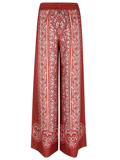 La Doublej La Double J Silk Twill Palazzo Pants With Cobra Pattern In Red