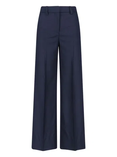 Incotex Wide-leg Virgin Wool Trousers With Mid-rise Waist And Tailored Finish In Blue