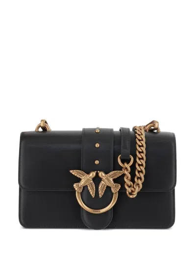 Pinko Structured Black Leather Bag With Gold-tone Embellishment In Black