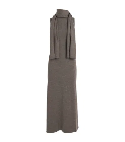 Staud Roll-neck Sleeveless Midi Dress In Gray