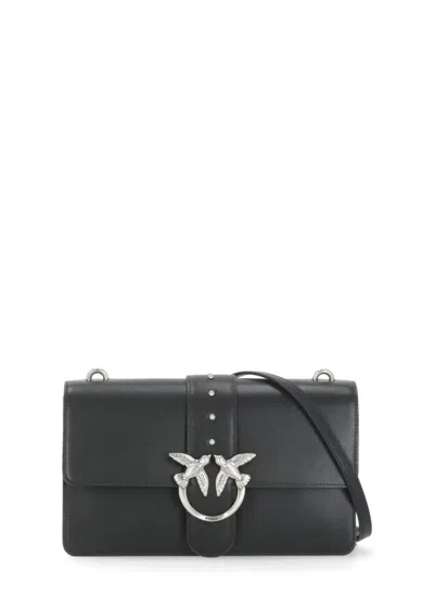 Pinko Rectangular Chain Strap Shoulder Bag With Metal Hardware And Front Embellishment In Black