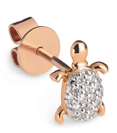 Bee Goddess Rose Gold And Diamond Turtle Single Stud Earring In Gold