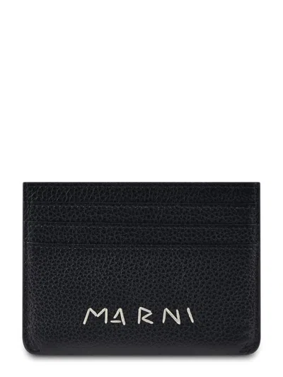 Marni Textured Cardholder With Distinctive Logo In Black