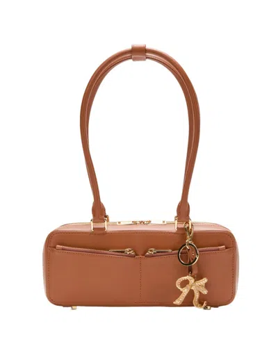 Self-portrait Tan Leather Baguette Shoulder Bag With Charm In Brown
