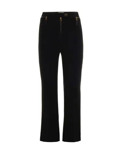 Elisabetta Franchi Straight-leg Cropped Crepe Pants With Gold Accents In Black