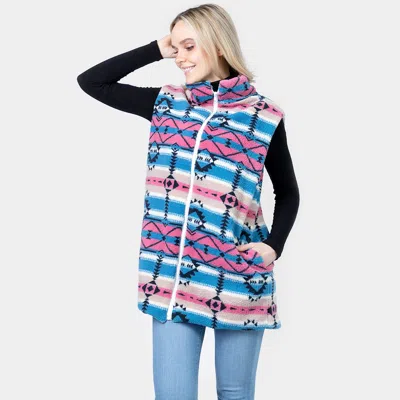 Truedames Aztec Patterned Sherpa Fleece Pocket Vest In Multi