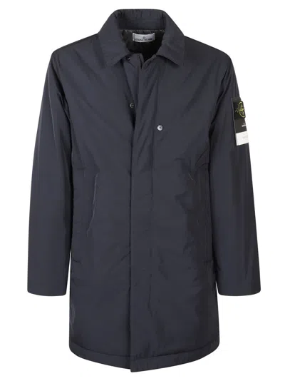Stone Island Relaxed-fit Blue Coat With Button Closure And Signature Logo Patch In Blue