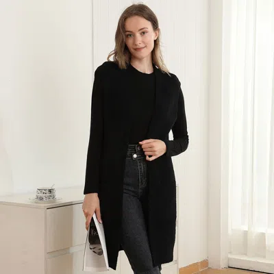 Truedames Solid Color Open Front Long Vest In Black