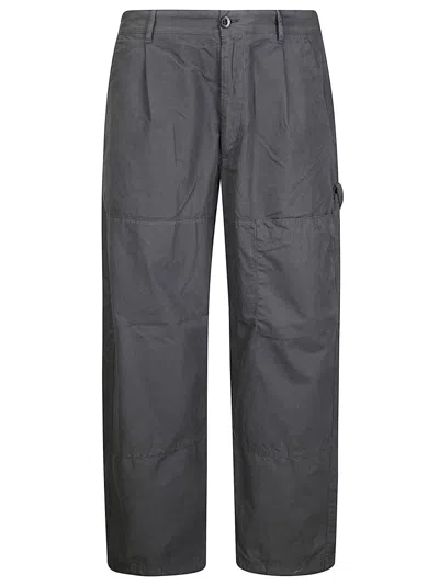 C.p. Company Relaxed Fit Straight Pants With Glossy Lens Detail In Gray