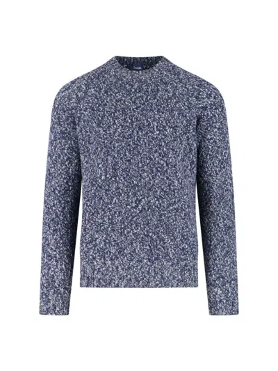 Drumohr Textured Knit Crewneck Sweater With Ribbed Cuffs In Blue