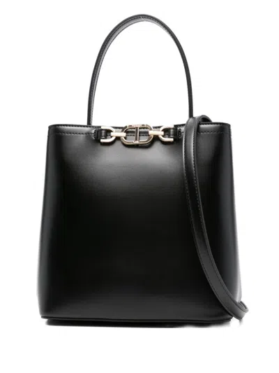 Twinset Twin-set Structured Black Shoulder Bag With Gold-tone Hardware In Black