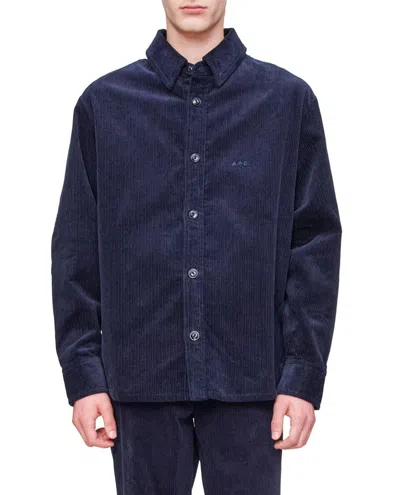 Apc Bobby Corduroy Shirt Jacket With Classic Button Closure In Blue