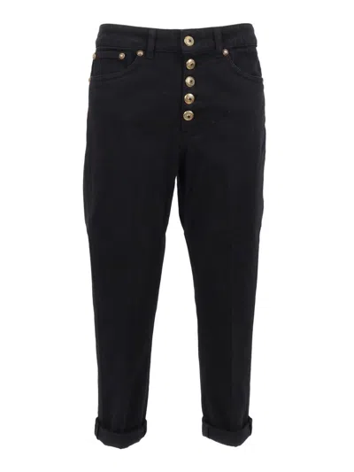 Dondup High-waisted Tailored Pants With Button-up Front And Rolled Cuffs In Black
