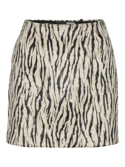 Rotate Birger Christensen Womens Egret Comb Printed Faux-fur Cotton-blend Mini Skirt In Multi