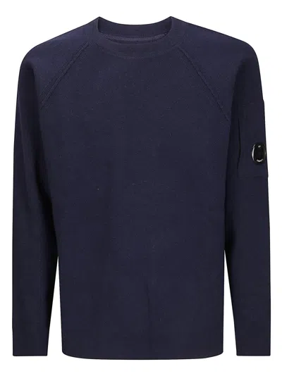 C.p. Company Logo Wool Crewneck Sweater In Blue