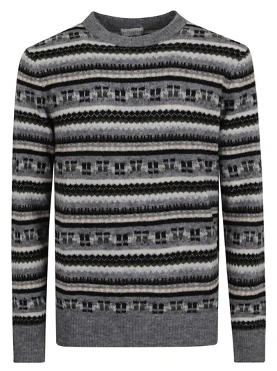 Ballantyne Fair Isle Pattern Wool Blend Sweater In Gray