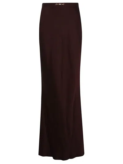 Elisabetta Franchi Long Skirt With High Waist And Metal Detail In Brown