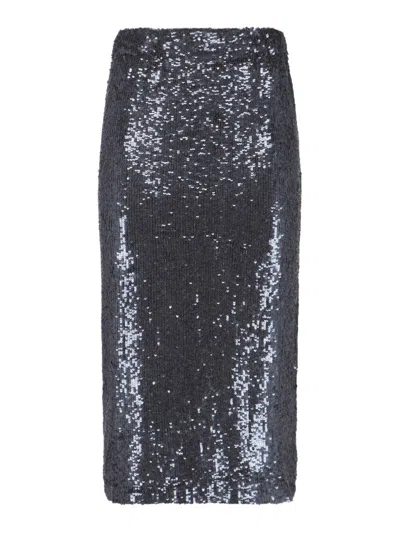 P.a.r.o.s.h Midi Skirt With Sequin Embellishment And Straight Silhouette In Black