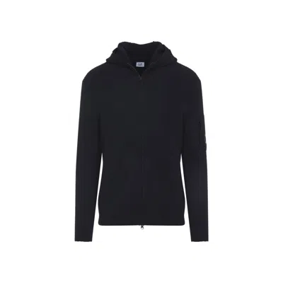 C.p. Company Tailored Hooded Sweater With Zippered Arm Pocket In Black