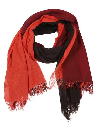 Yohji Yamamoto Three-tone Wool Scarf With Fringed Hem By  In Red