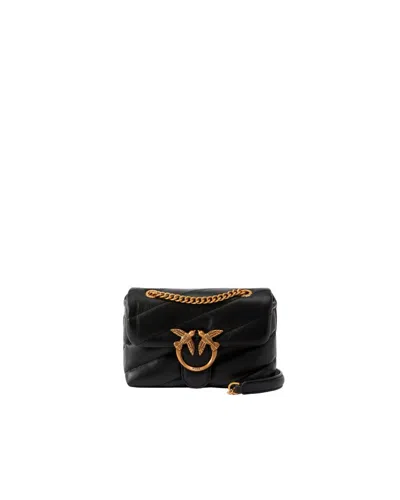 Pinko Quilted Black Leather Shoulder Bag In Black