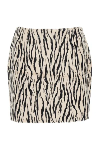 Rotate Birger Christensen Womens Egret Comb Printed Faux-fur Cotton-blend Mini Skirt In Neutral
