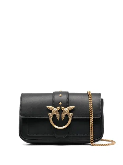 Pinko Structured Bag With Bird Clasp And Detachable Chain Strap In Black