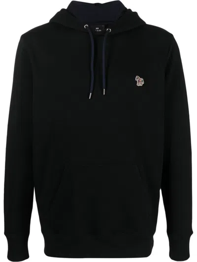 Paul Smith Pullover Black Hoodie With Colorful Zebra Logo In Black